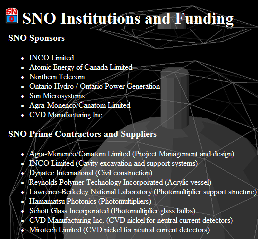SNO Institutions and Funding