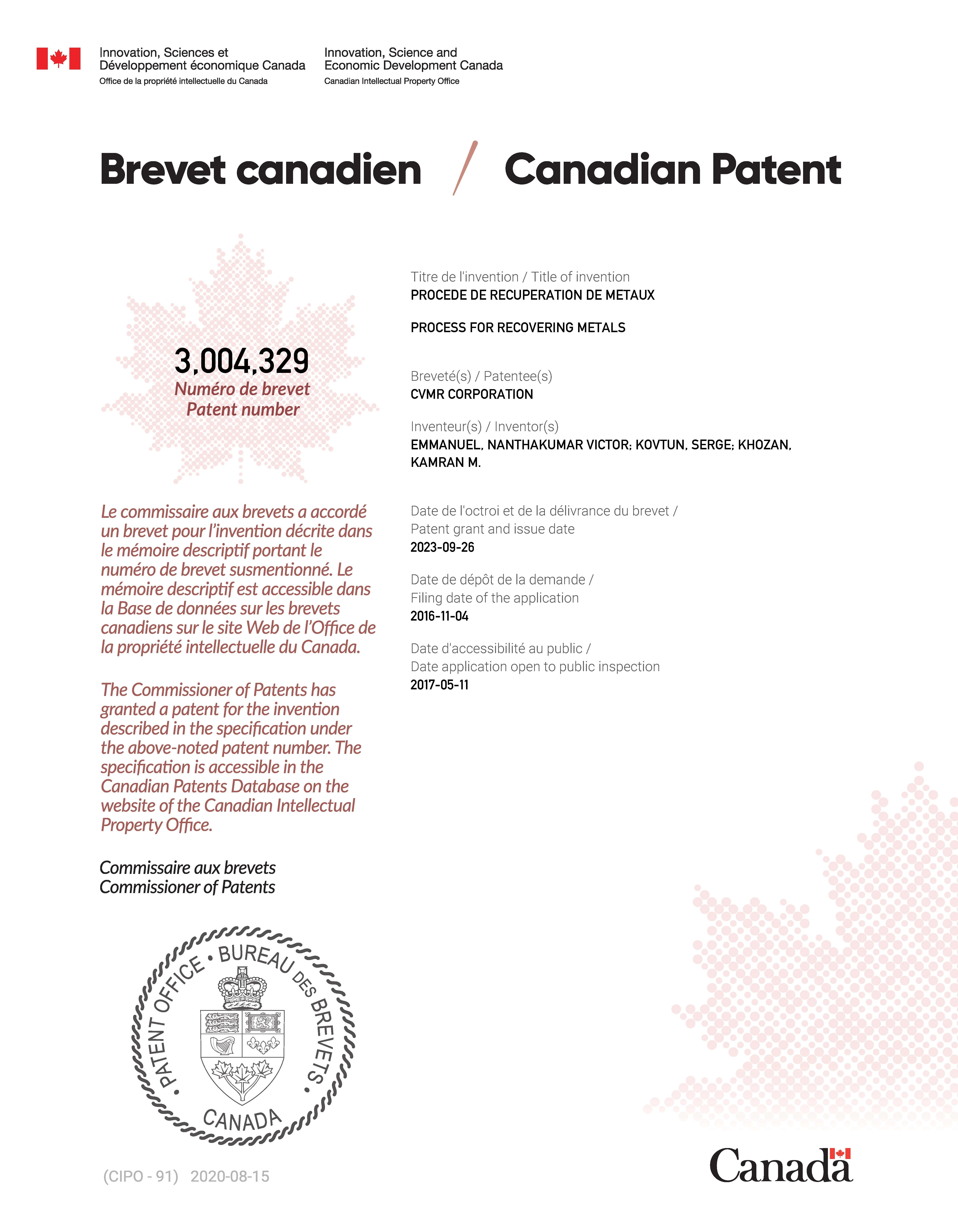 PROCESS FOR RECOVERING METALS